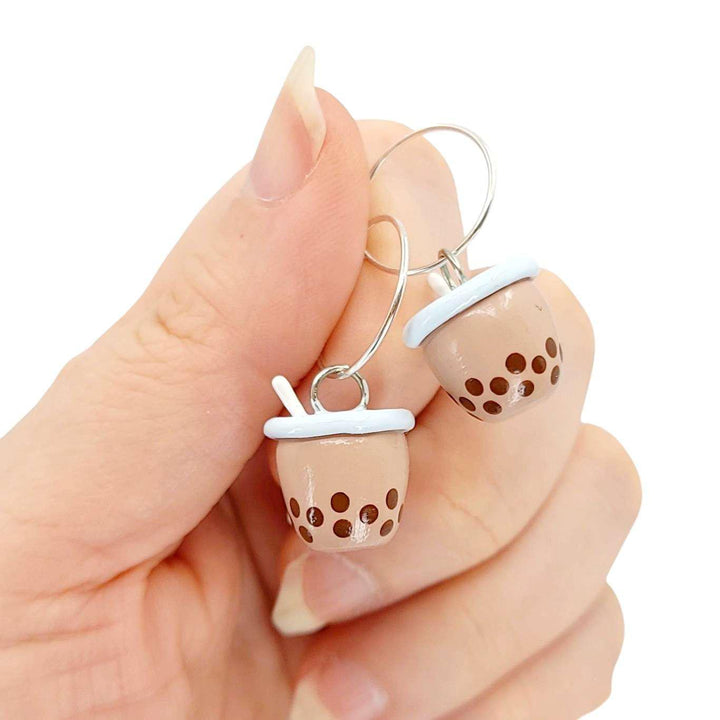 Earrings - Bubble Tea Hoops (Brown) by Mariposa Miniatures