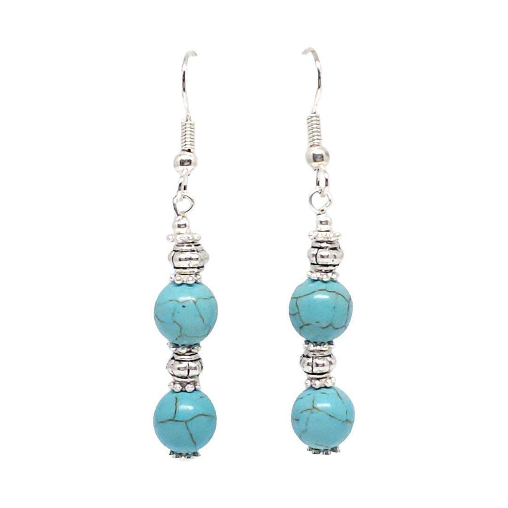 Earrings - Howlite Double Bead Drops Silver-Plate by Tiny Aloha