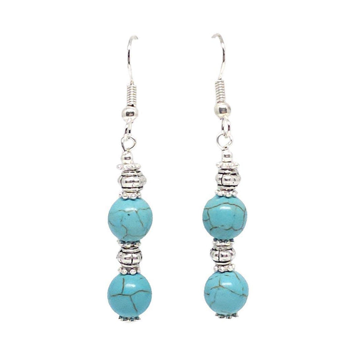 Earrings - Howlite Double Bead Drops Silver-Plate by Tiny Aloha