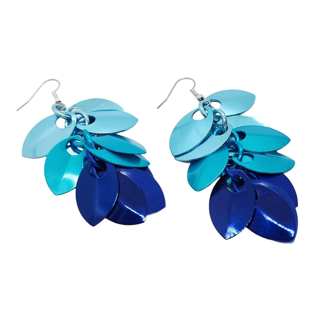 Earrings - Long Feather Cascade in Chicago Blues by Rebeca Mojica