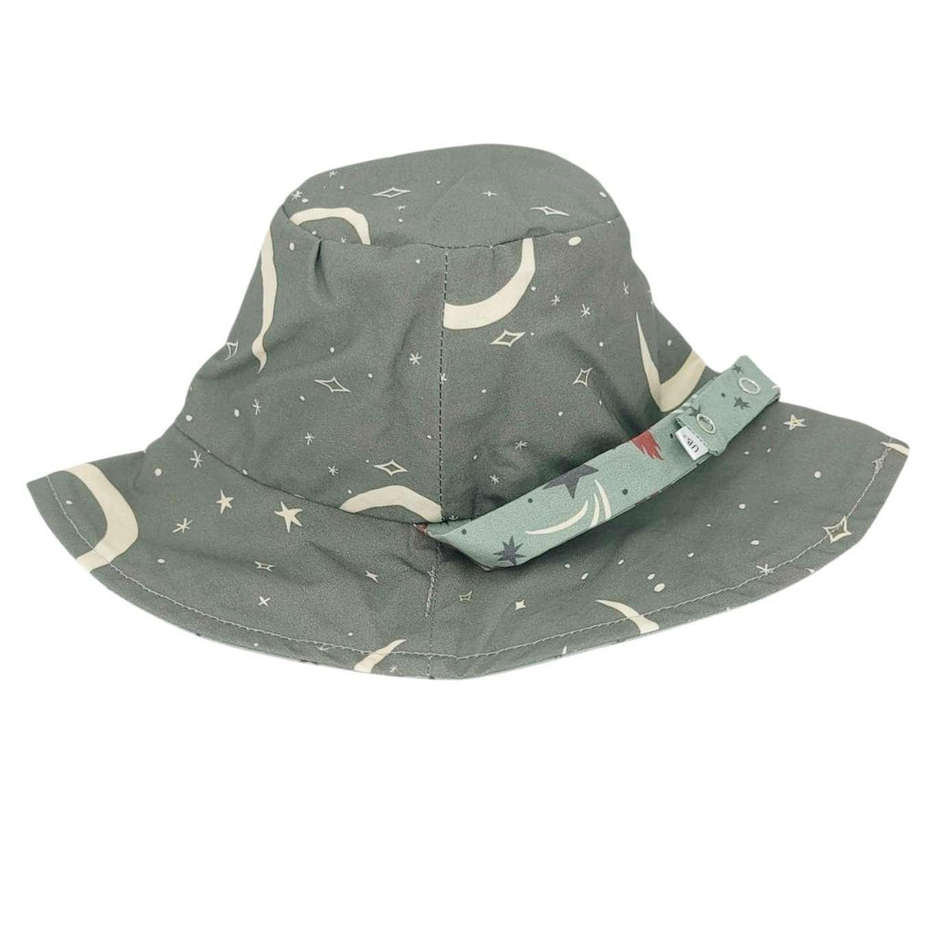 Baby Bonnet - Reversible Bucket Hat (Emerald Spaceships) by Urban Baby Bonnets