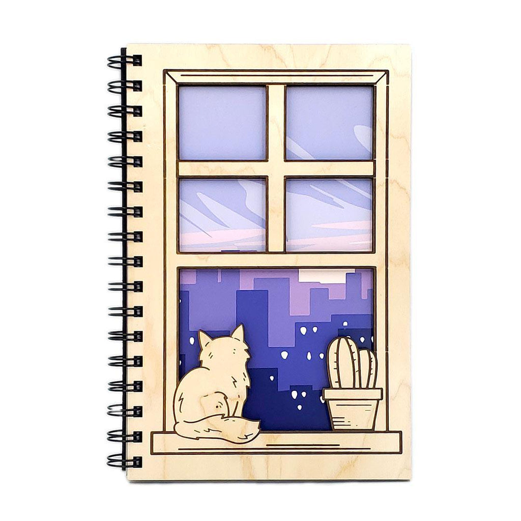 Journal - Kitty Cat City View Cutout Wood Cover with Lined Pages by Bumble and Birch