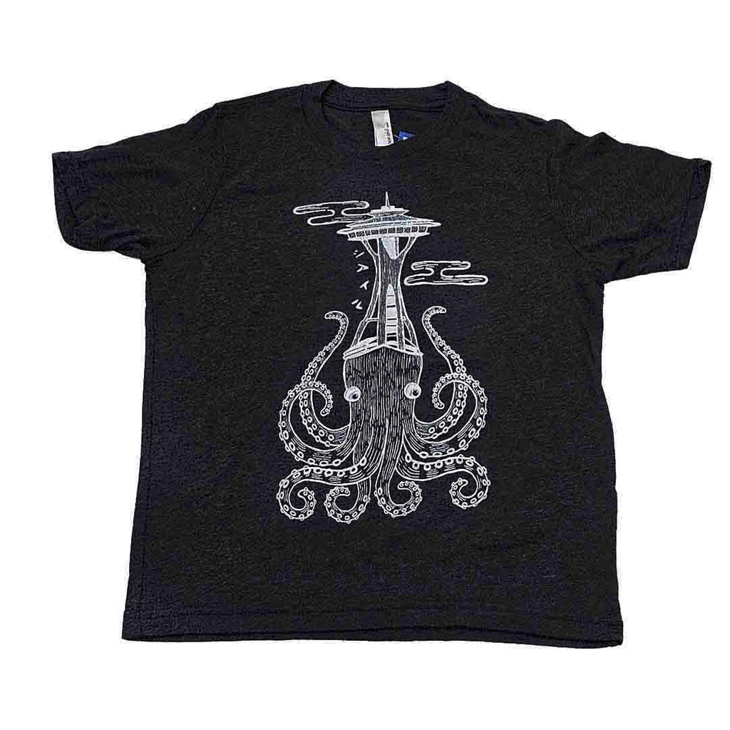 Kids Tee - Octo-Needle on Heathered Black Crewneck Tee (Youth S, L, XL) by Namu