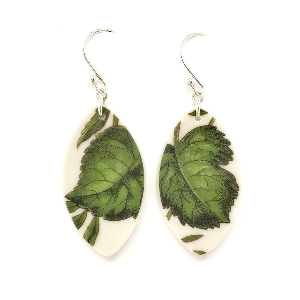 Earrings - Short Green Leaf Vintage China by Material+Movement
