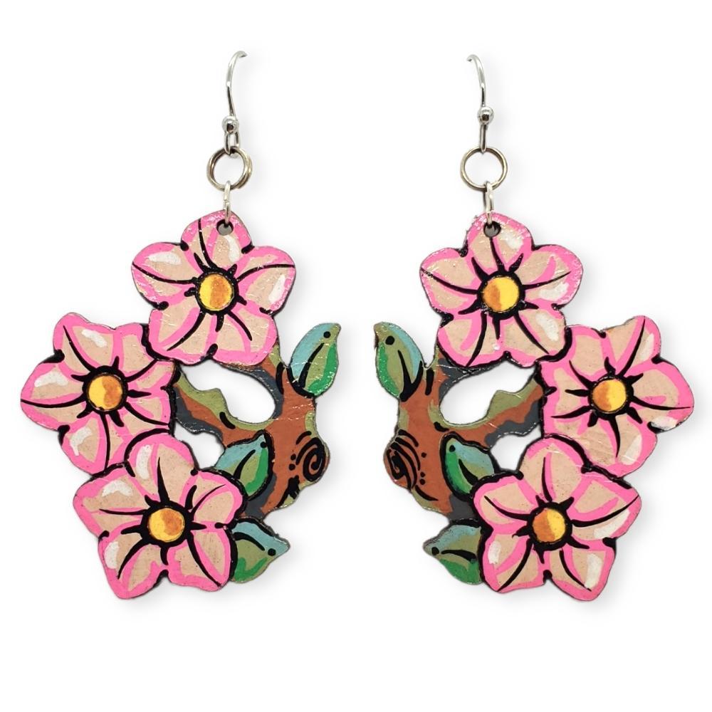 Earrings - Hanami Hand-painted Leather by Timmy Mays