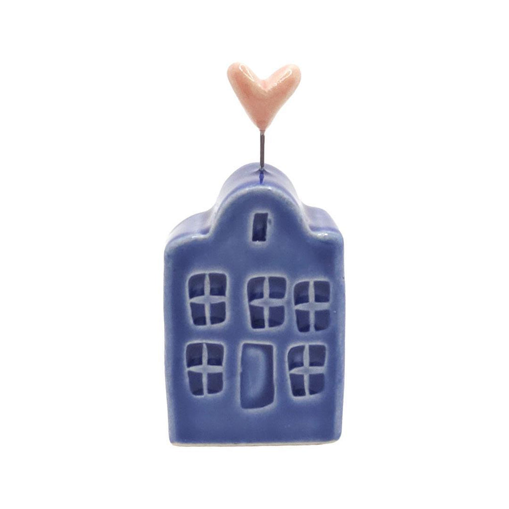 Tiny Pottery House - Dark Blue with Heart (Pink or Red) by Tasha McKelvey