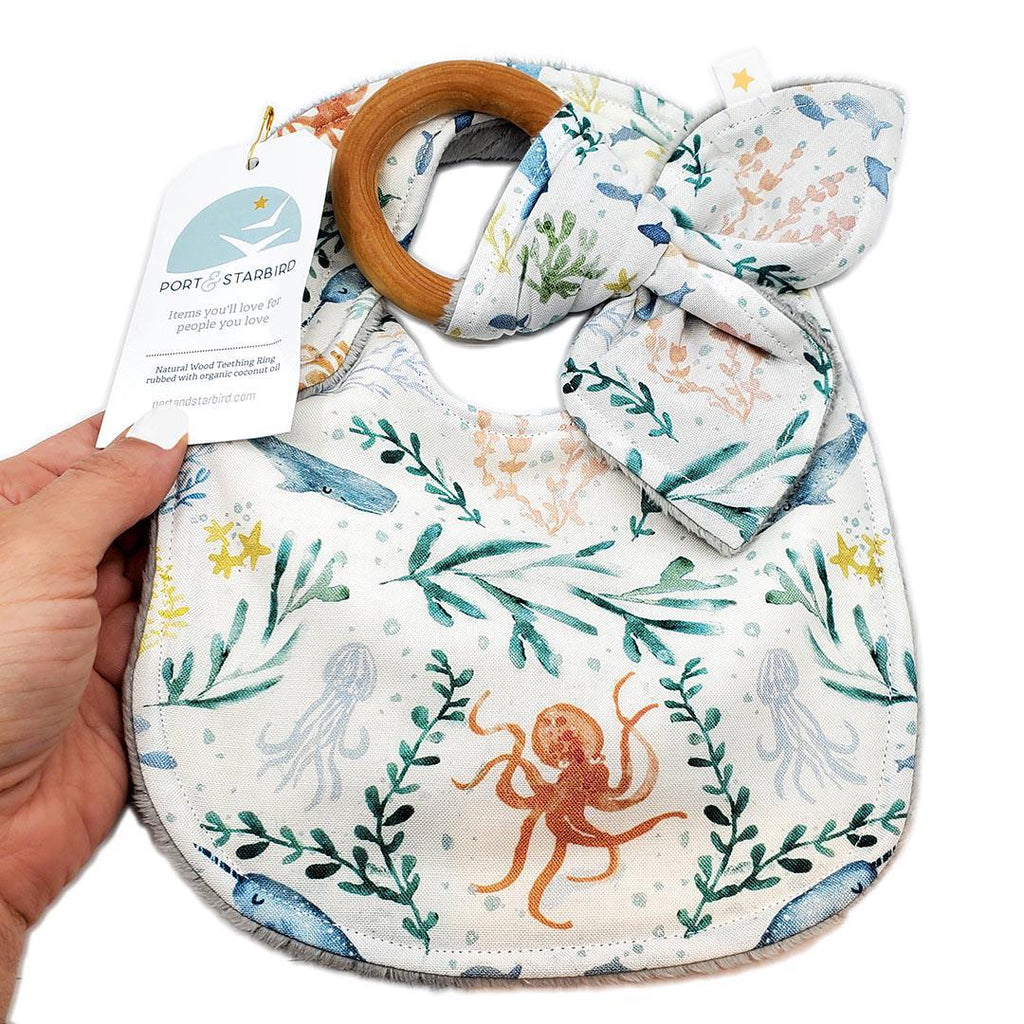 Gift Set - Enchanted Sea Life Bib and Teething Ring by Port and Starbird