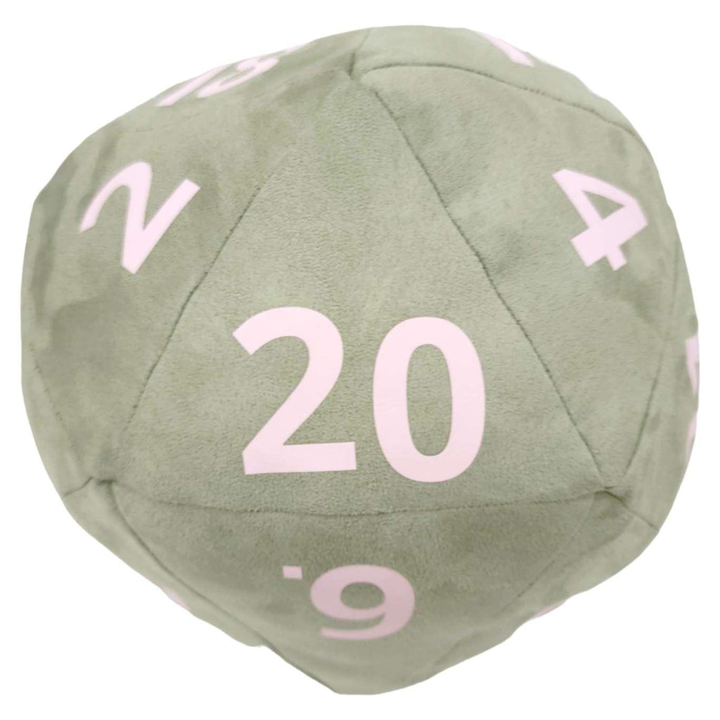 Pillow - Large D20 Plush in Sage Green Ultrasuede with Soft Pink Numbers by Saving Throw Pillows
