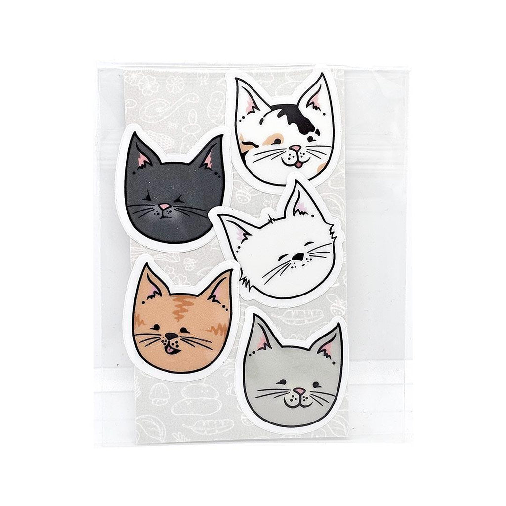 Tiny Stickers - Set of 5 - Kitty Cat Heads (Assorted) by World of Whimm