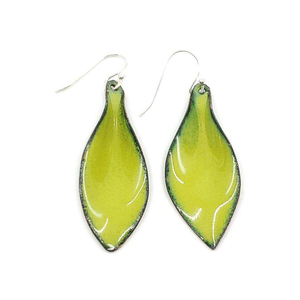 Earrings - Small 3D Leaves (Chartreuse Green) by Magpie Mouse Studios