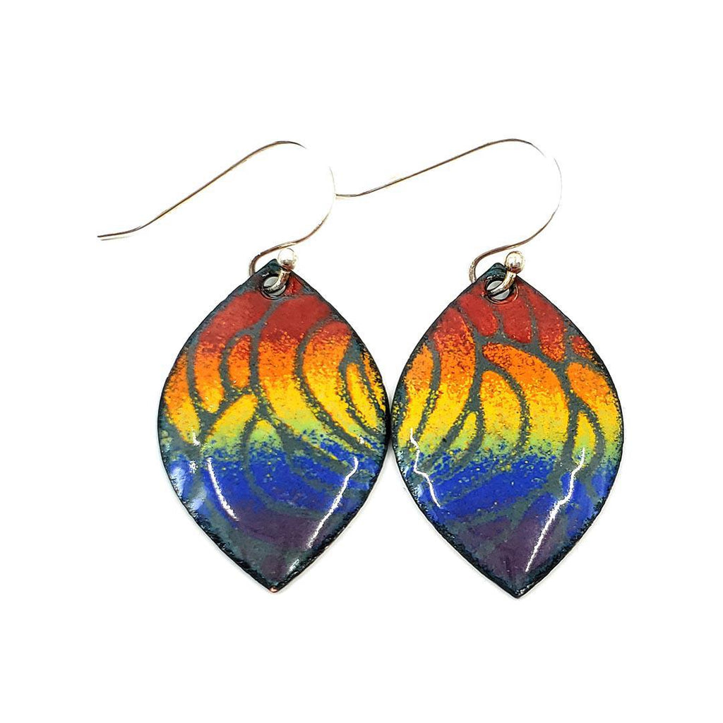 Earrings - Wide Marquise (Rainbow on Gray) by Magpie Mouse Studios