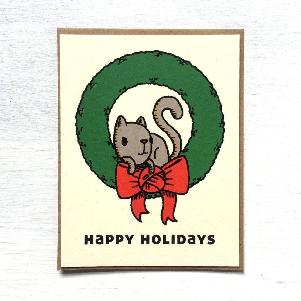 Holiday Card - Kitty Wreath by Everyday Balloons Print Shop