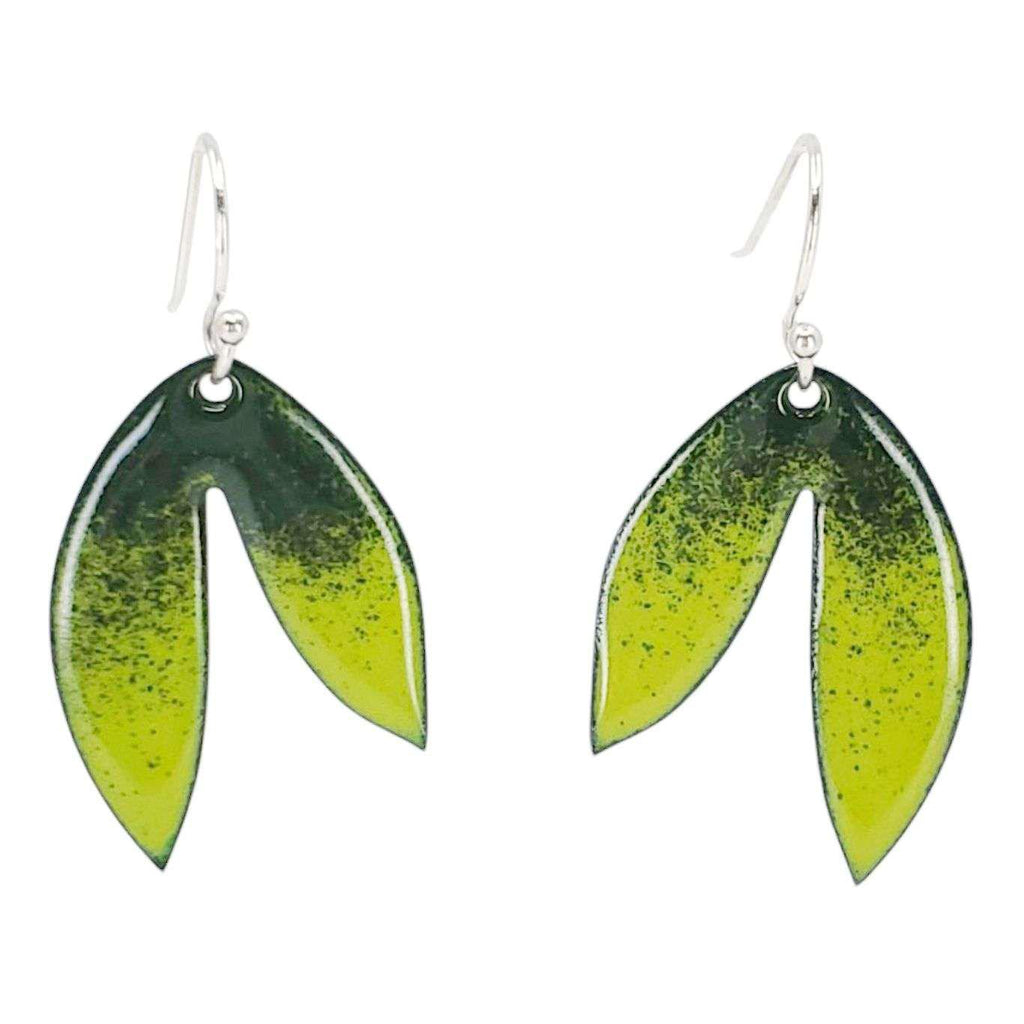 Earrings - Double Small Leaf (Green Gradient) by Magpie Mouse Studios