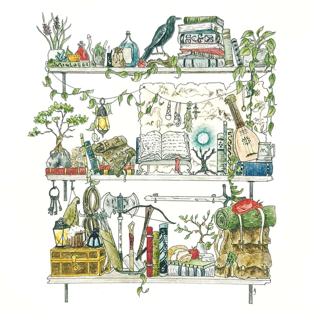 Art Print - 8x10 - The Adventurer's Shelves by Lizzy Gass