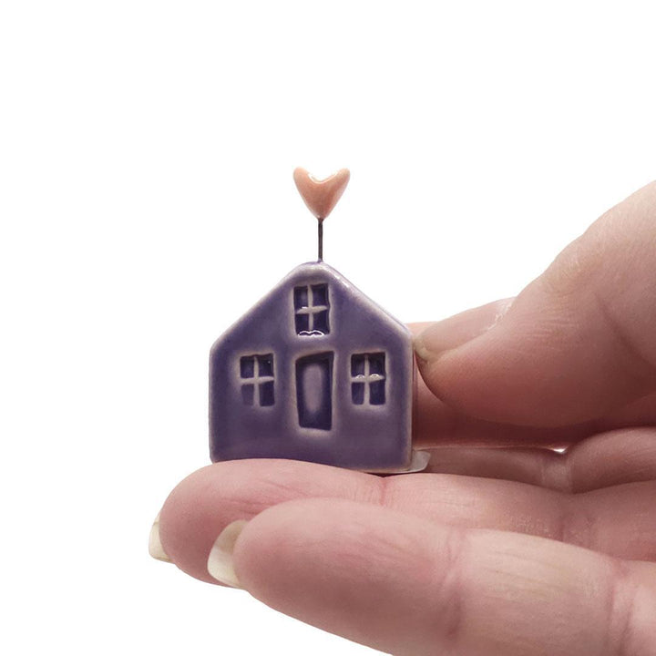 Tiny Pottery House - Purple with Heart (Pink or Red) by Tasha McKelvey