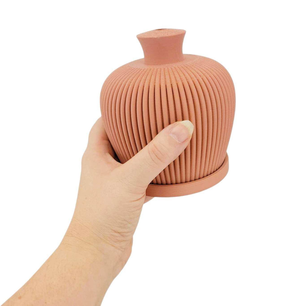 Thumb Pot - Ribbed Water Bell with Drip Tray (Terracotta) by Rosebud Homegoods