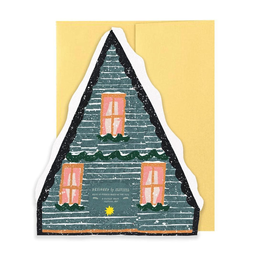 Holiday Card - Blue Snowy A-frame Cottage by Isatopia