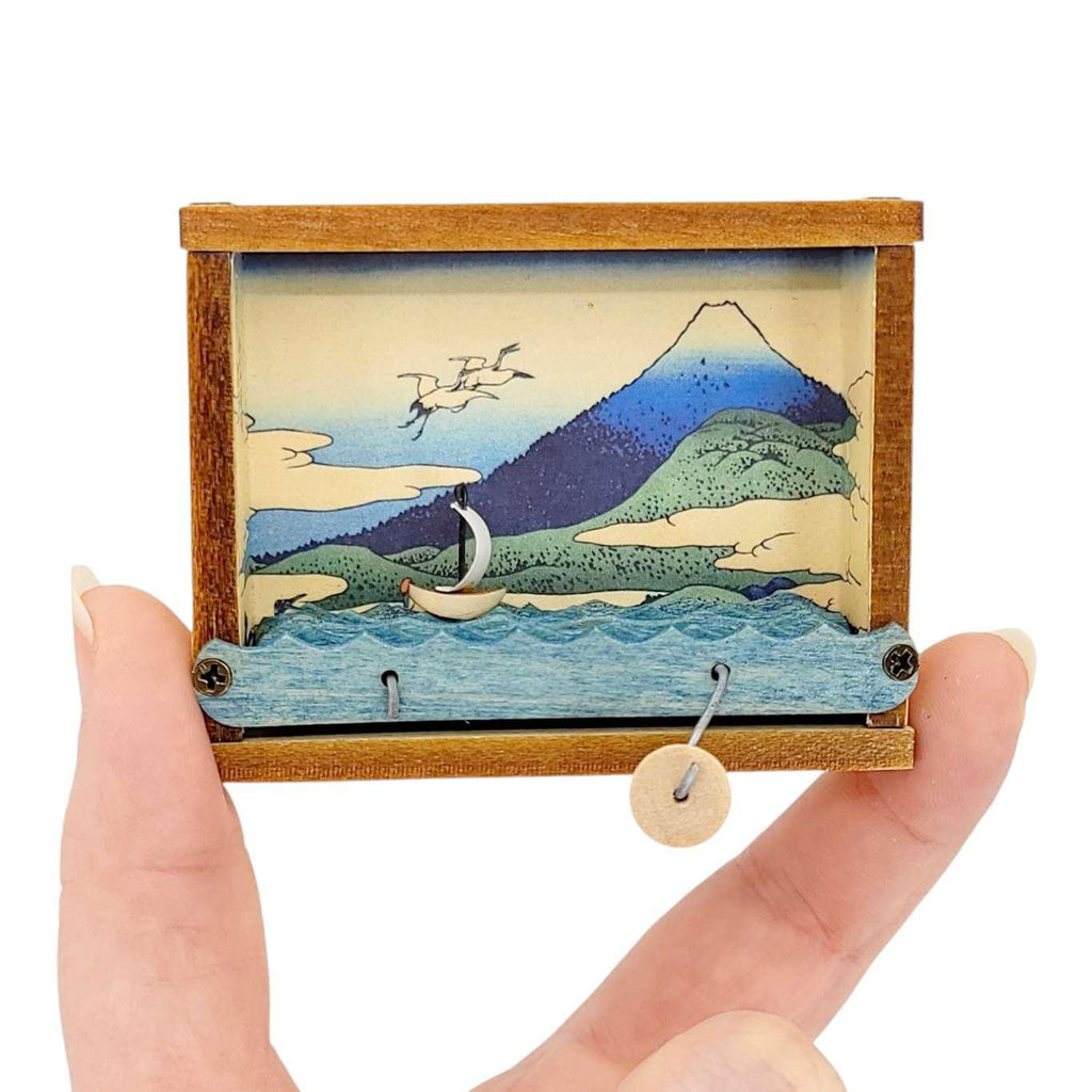 Kinetic Sculpture - Hand Cranked Wooden Mt. Fuji Sailboat by Cartoon Monster