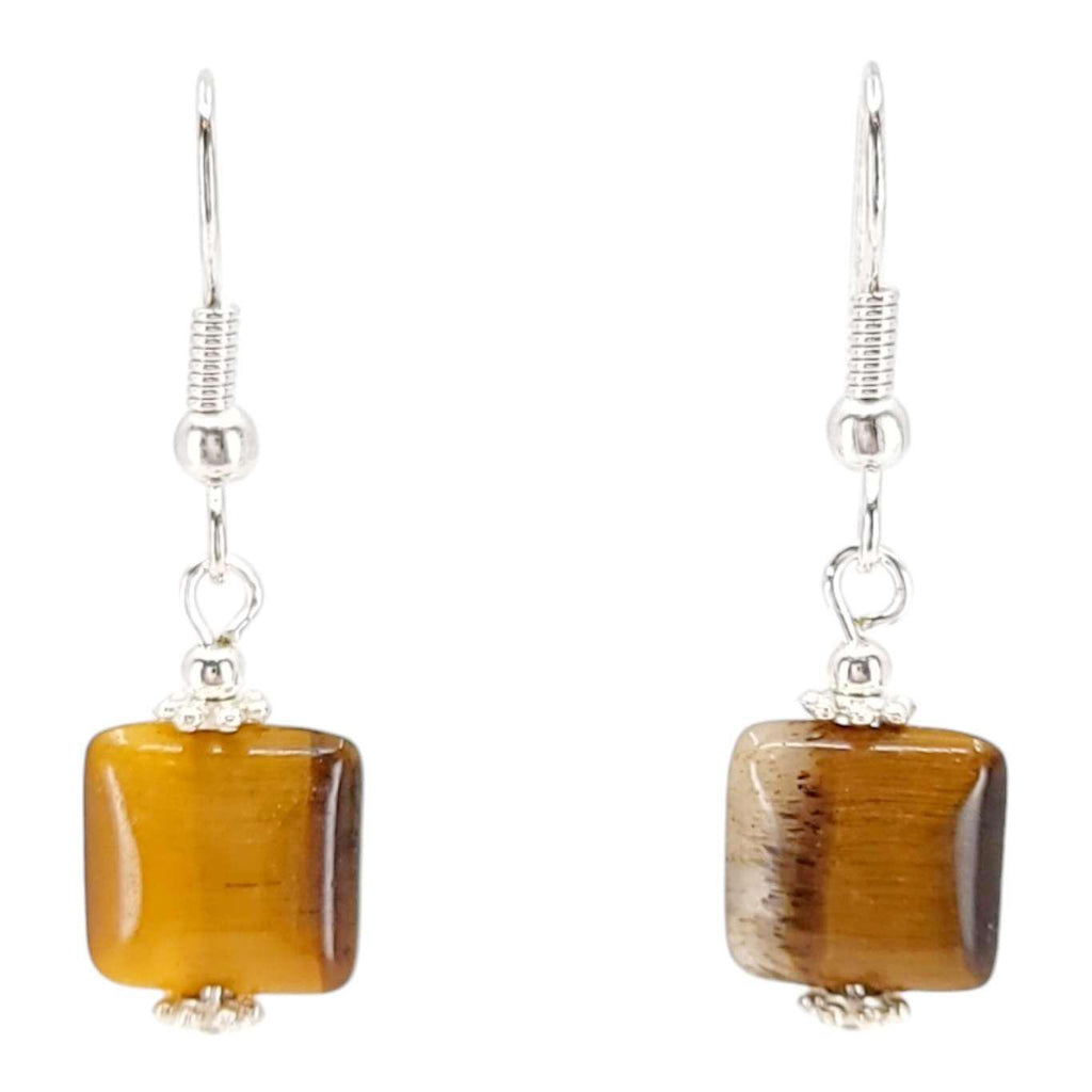 Earrings - Square Bead Drops (Tiger’s Eye) by Tiny Aloha