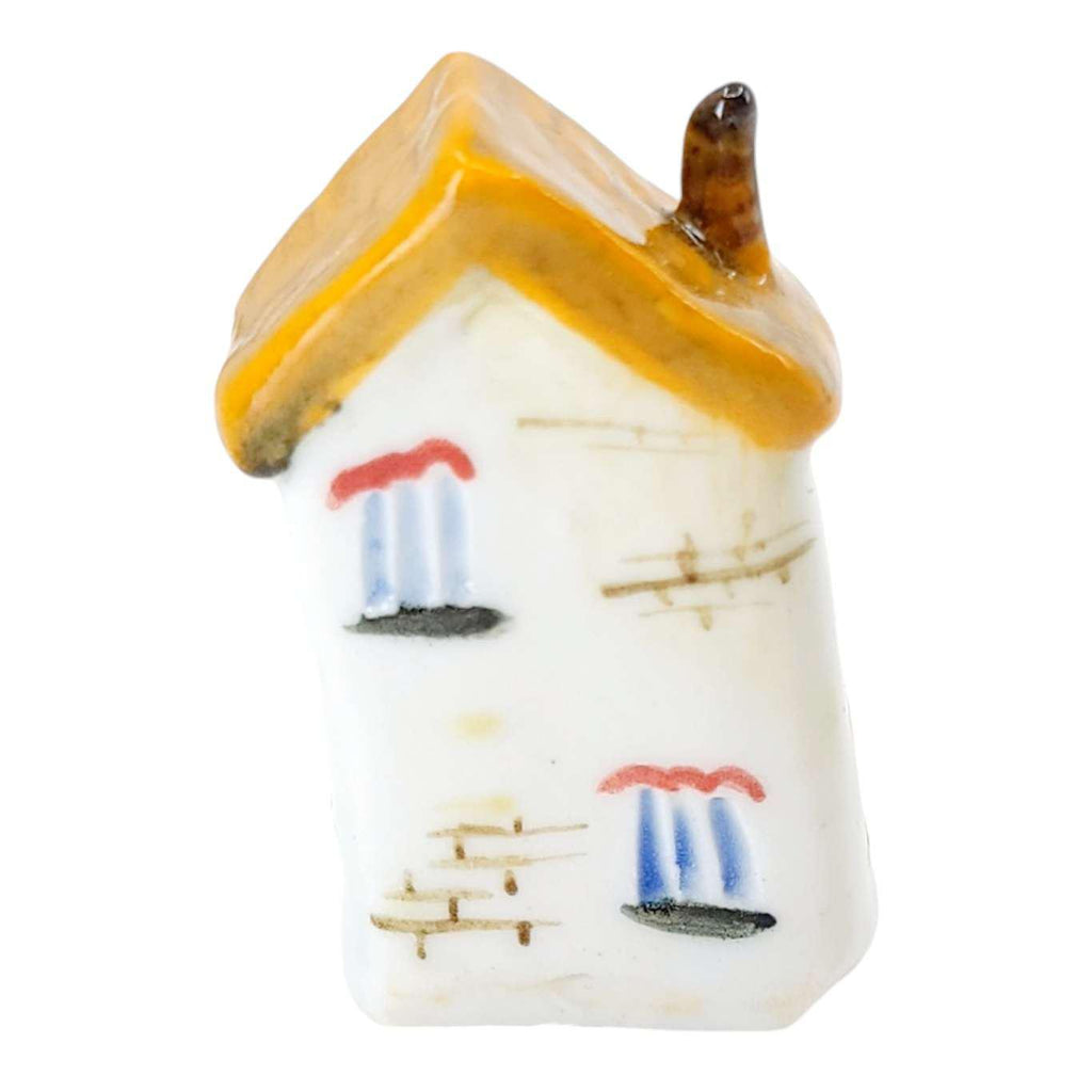 Tiny House - White House Brown Door Light Brown Roof by Mist Ceramics