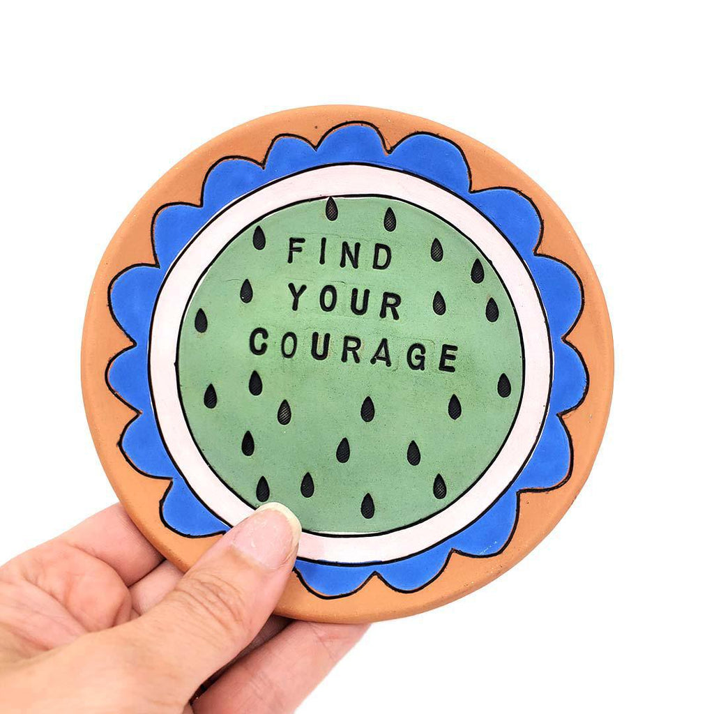 Ring Dish - 5 in - Find Your Courage (Green) by Leslie Jenner Handmade