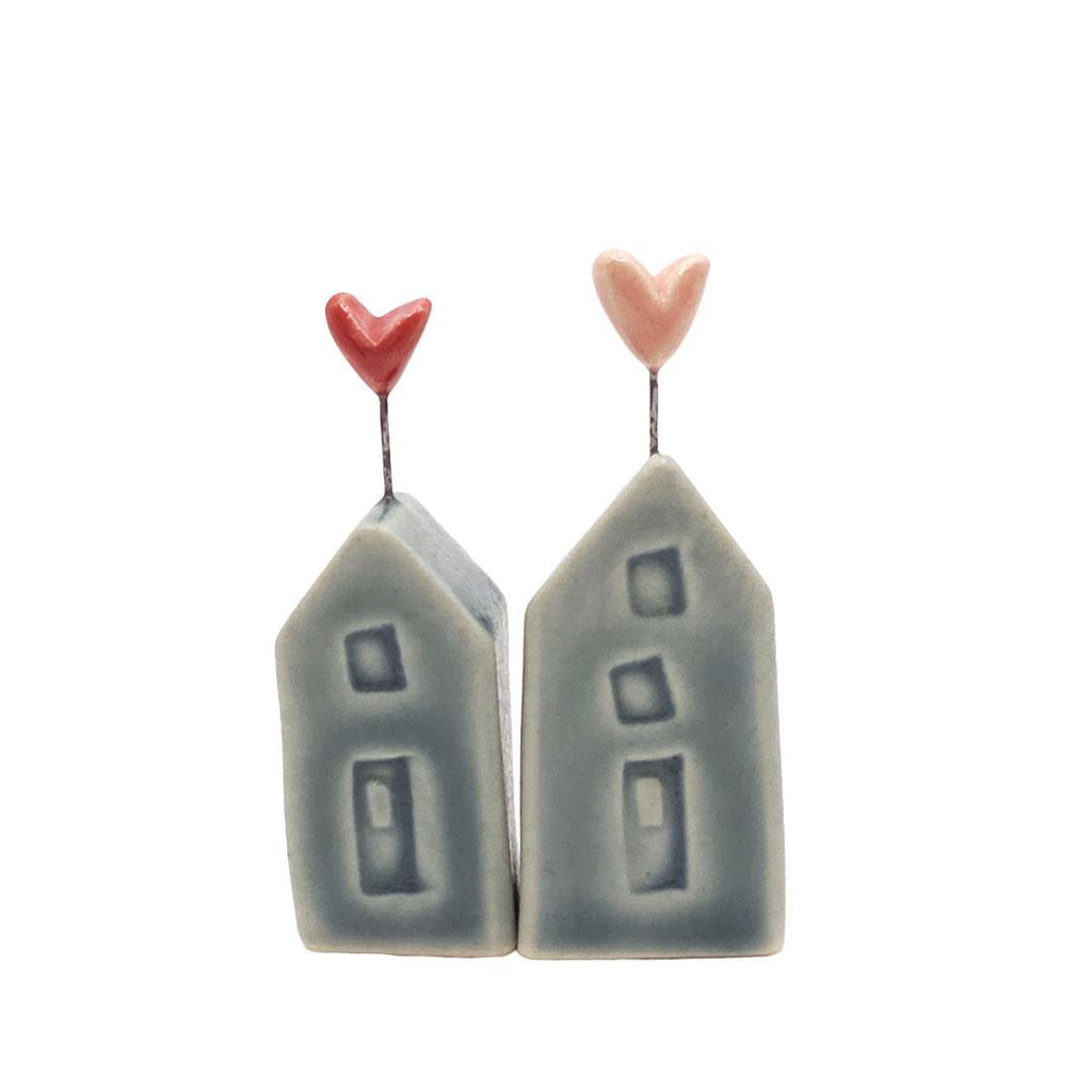 Tiny Pottery House - Matte Dark Teal with Heart (Pink or Red) by Tasha McKelvey