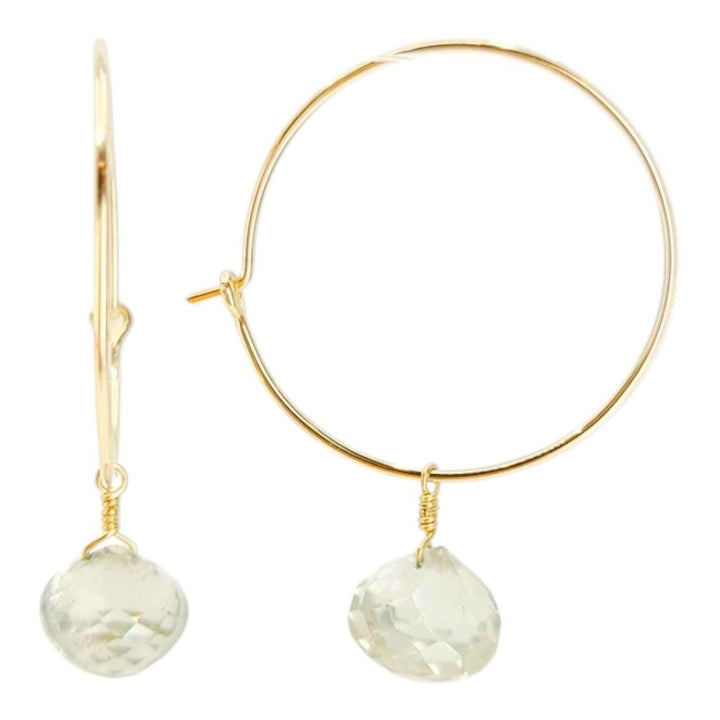 Earrings - Prasiolite Drop Hoops (14k Gold Fill) by Foamy Wader