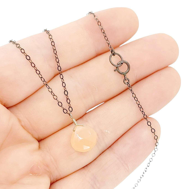 Necklace - Sterling Gemstone Drop (Peach Moonstone) by Foamy Wader