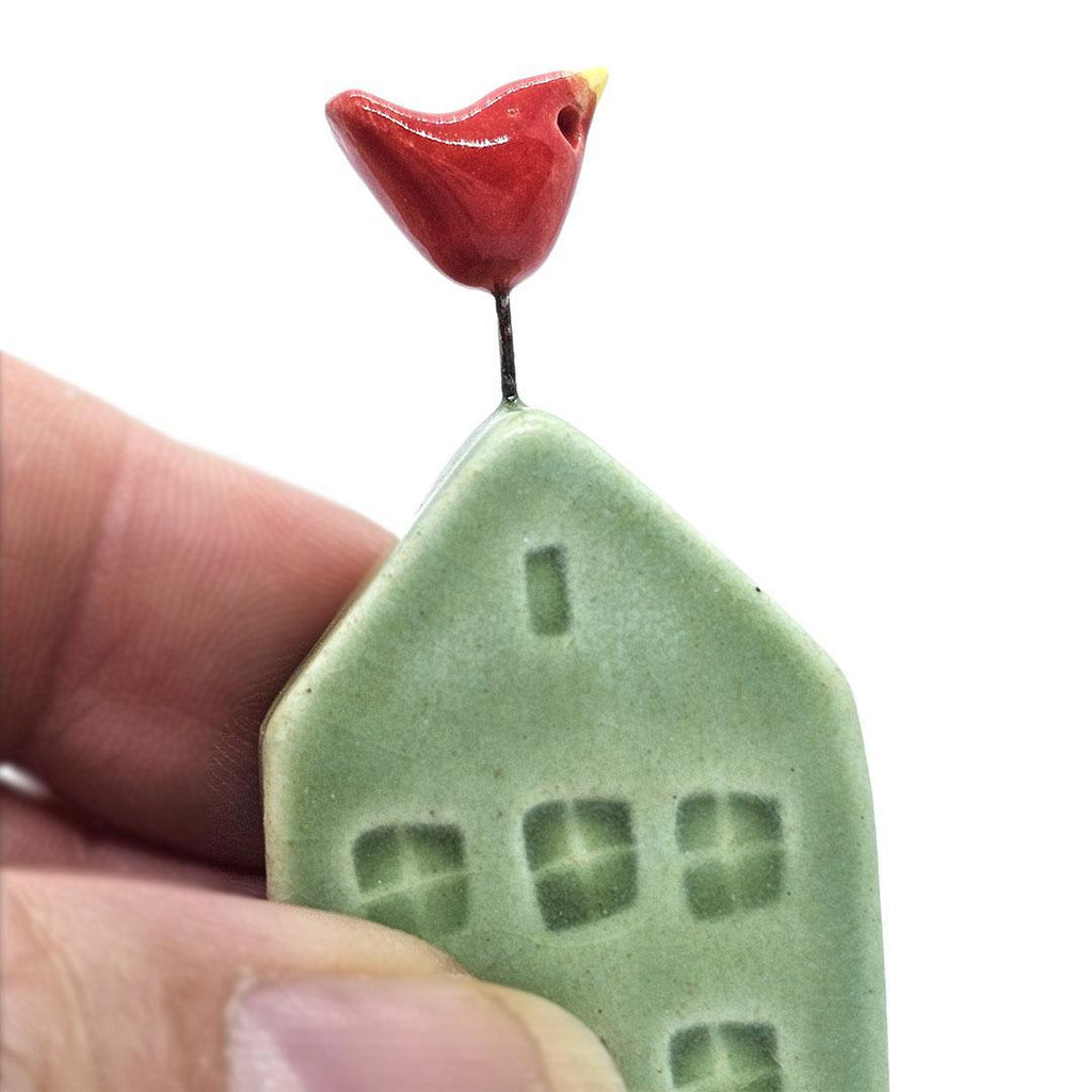 Tiny Pottery House - Grass Green with Bird (Assorted Colors) by Tasha McKelvey