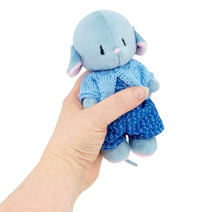 Plush - Gray Mouse in Blue Geo Overalls and Gray Cardigan by Frank and Bubby