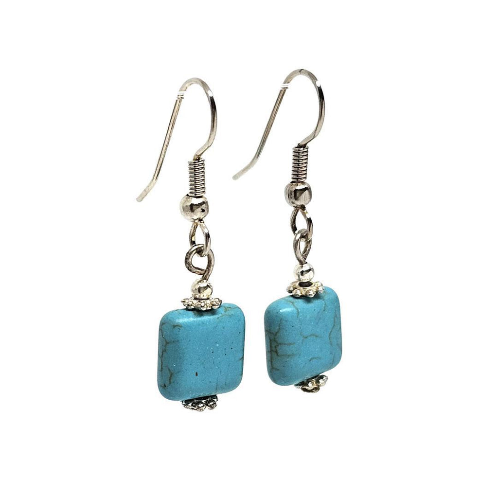 Earrings - Howlite Squares Silver Plate by Tiny Aloha