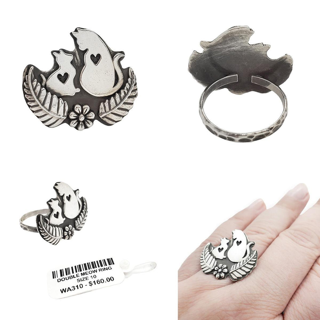 Ring - Double Meow Cats by Wanderlust Silver