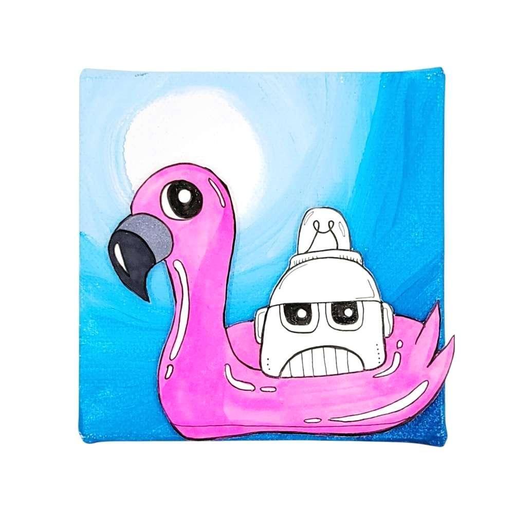 Original Painting - 4x4in - Moonlight 3D Robot (Pool Party Marty) by Mandy Greear