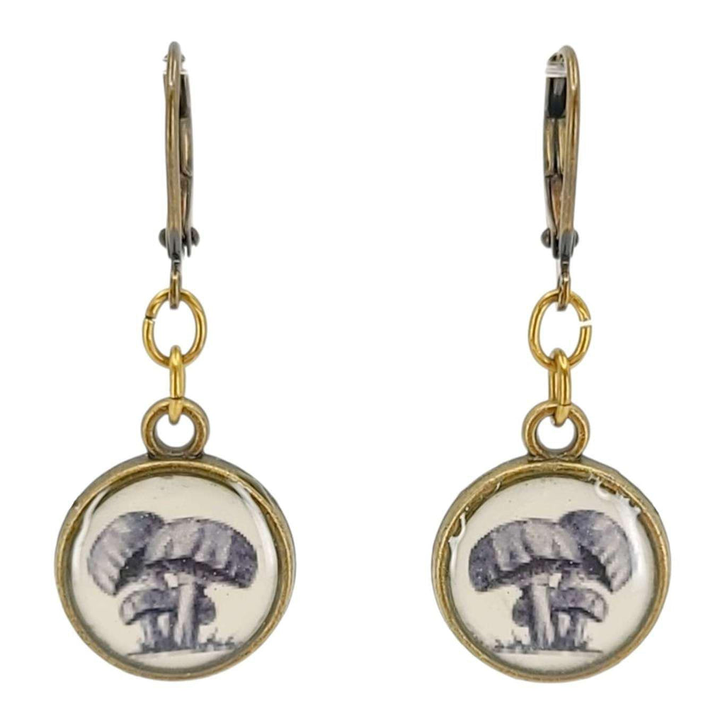 Earrings - Mushrooms Antiqued Brass by Christine Stoll | Altered Relics
