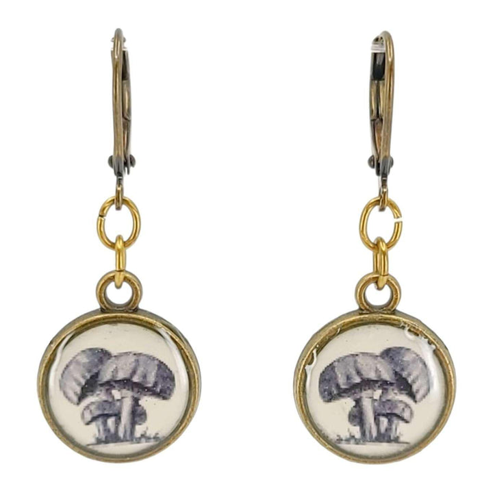 Earrings - Mushrooms Antiqued Brass by Christine Stoll | Altered Relics
