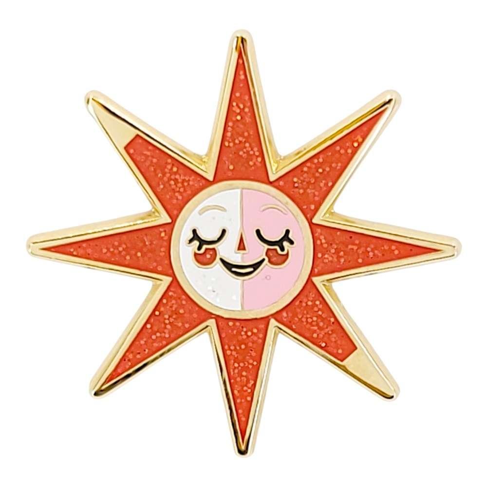 Enamel Pin - Red Glitter Sunshine by Amber Leaders Designs