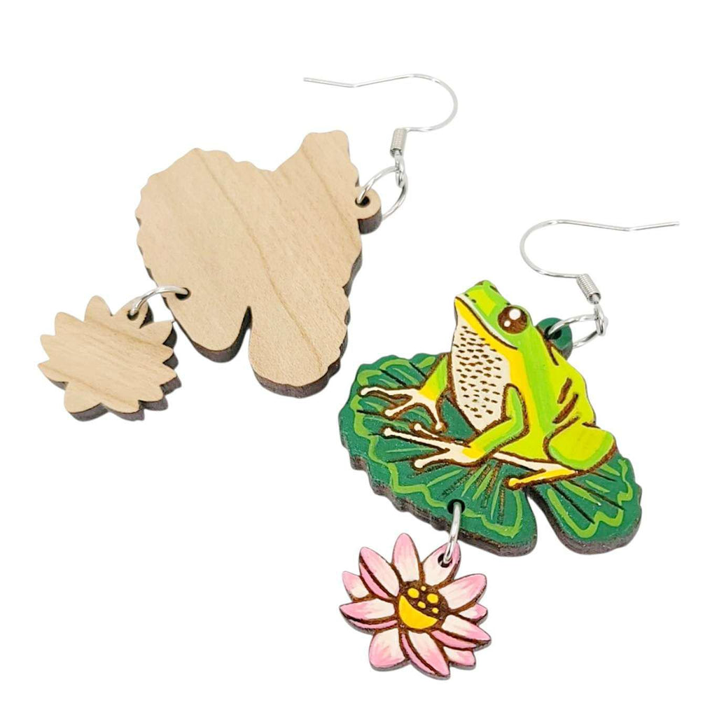 Earrings - Frog and Lily Pad (Silver French Hooks) by Fresh Cuttery