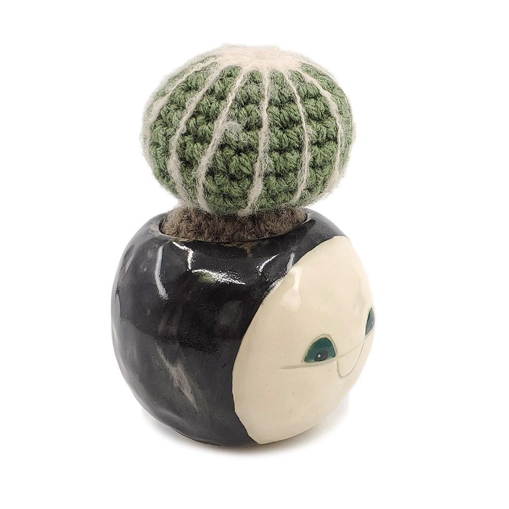 Large Plush Cactus - Echinocactus Grusonii in Smiling Lady Pot by Hook And Wheel