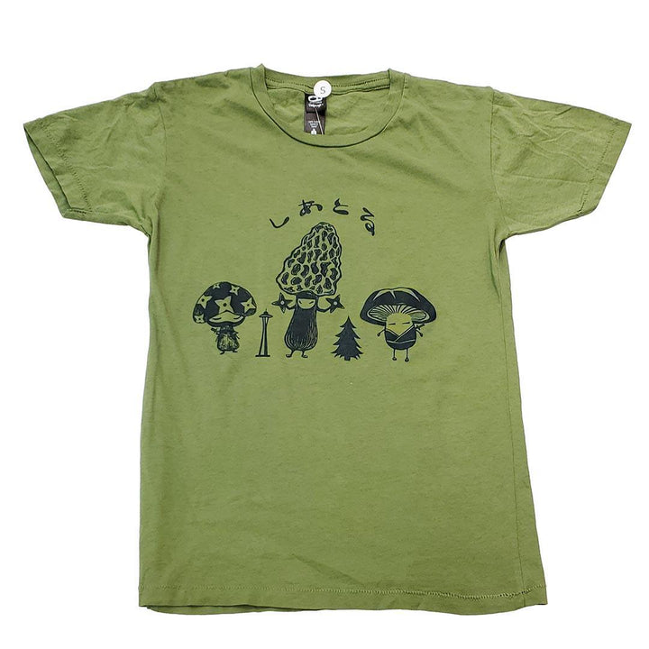 Adult Tee - Mushroom Ninja Trio on Grass Fitted Tee (S-XL) by Namu