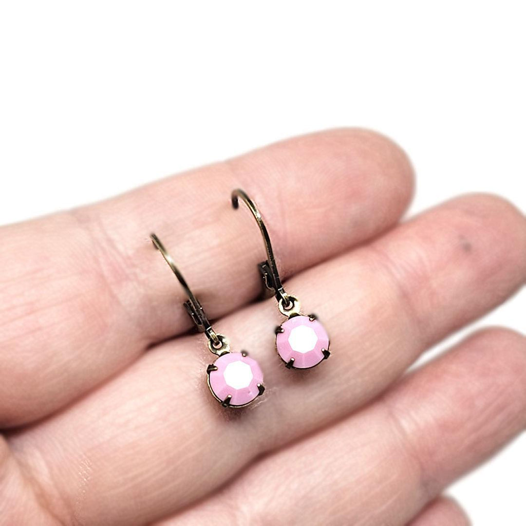 Earrings - Tiny Rhinestone Drops - Pinks (Brass) by Christine Stoll | Altered Relics