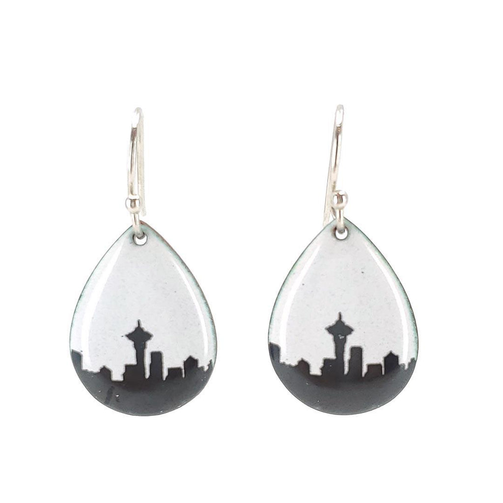 Earrings - Seattle Skyline Small Teardrop (White) by Magpie Mouse