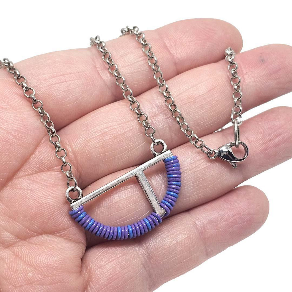 Necklace - Split Half Circle - Purple Communication Wire by XV Studios