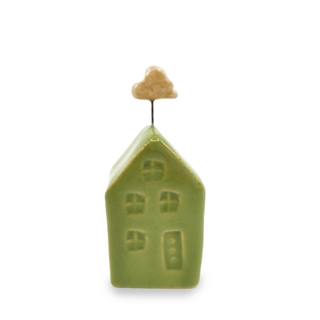 Tiny Pottery House - Green with Cloud (Light or Dark) by Tasha McKelvey