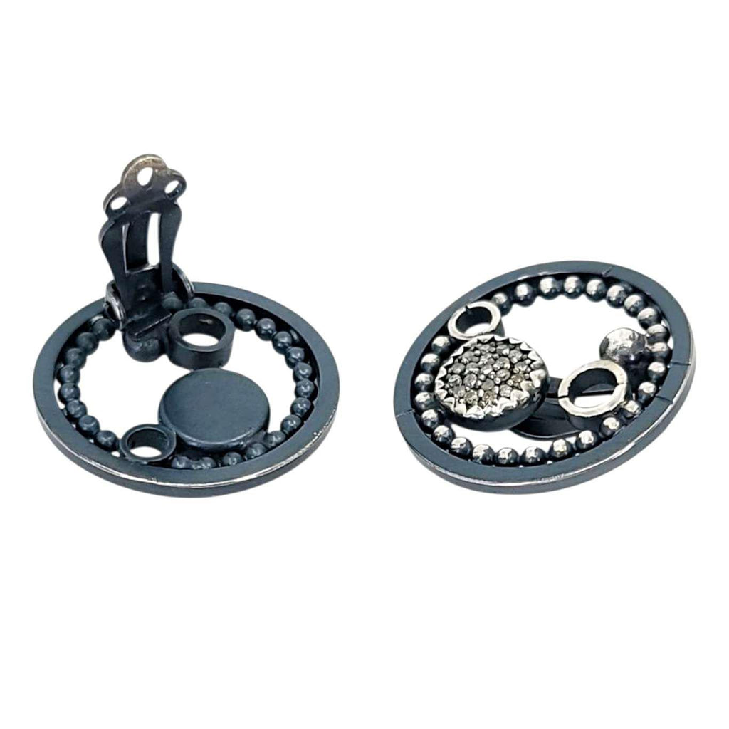 Earrings - Clip On - Pave Circles (Sterling Silver, Diamond) by 314 Studio