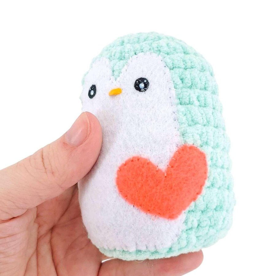 Plush Toy - Small Penguin (Mint with Coral Heart) by Moyo Workshop, image 2 of 6