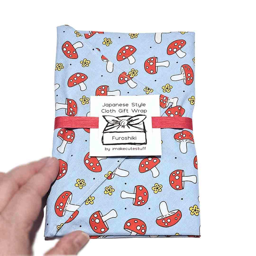 Gift Wrap - 20 in - Red Mushrooms (Blue) Furoshiki by imakecutestuff
