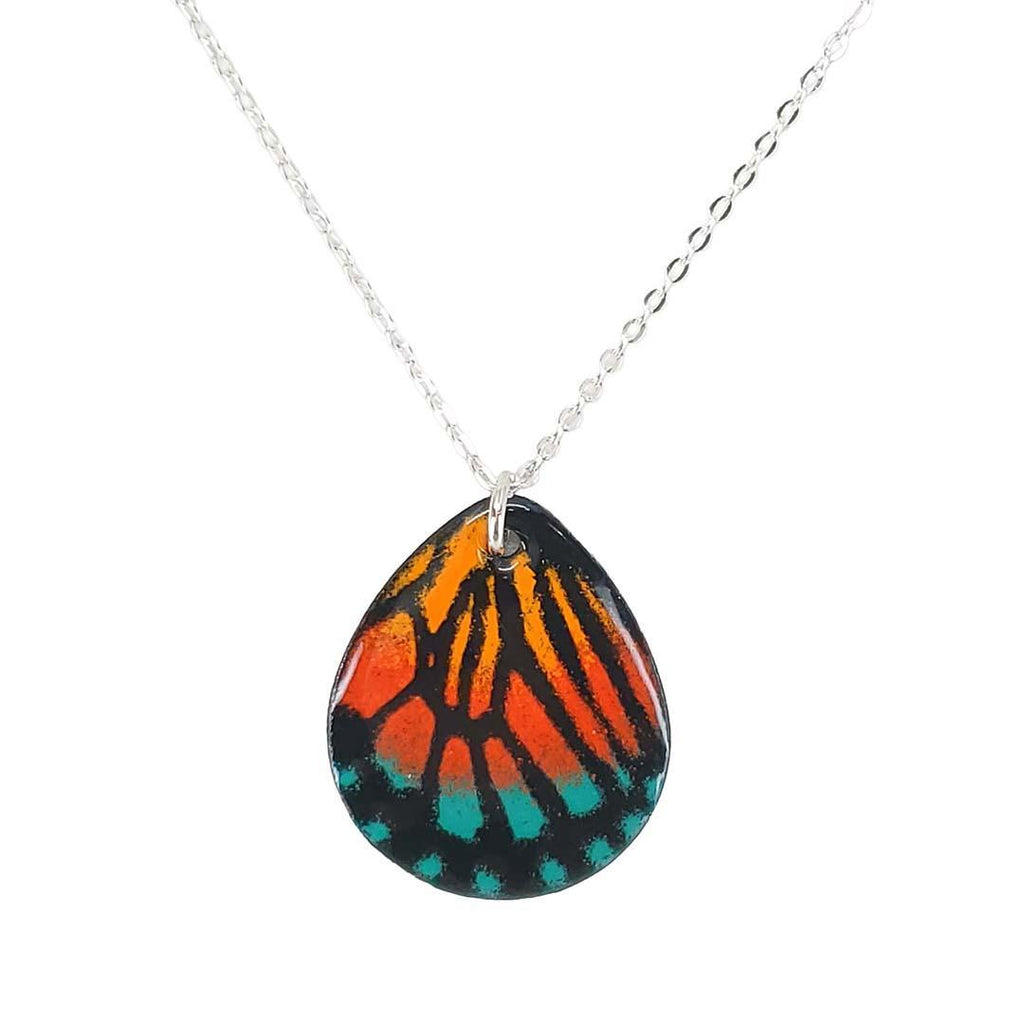 Necklace - Teardrop Monarch Butterfly (Spruce Green, Flame Orange, Pumpkin) by Magpie Mouse Studios