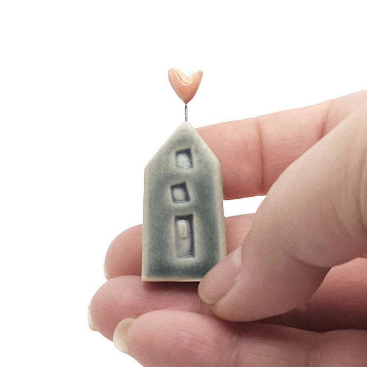 Tiny Pottery House - Matte Dark Teal with Heart (Pink or Red) by Tasha McKelvey