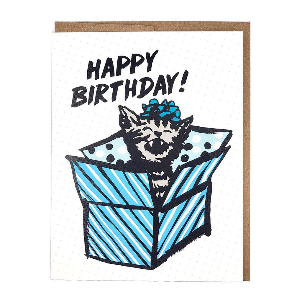 Card - Birthday - Let's Party Boxed Kitten (Blue) by Orange Twist