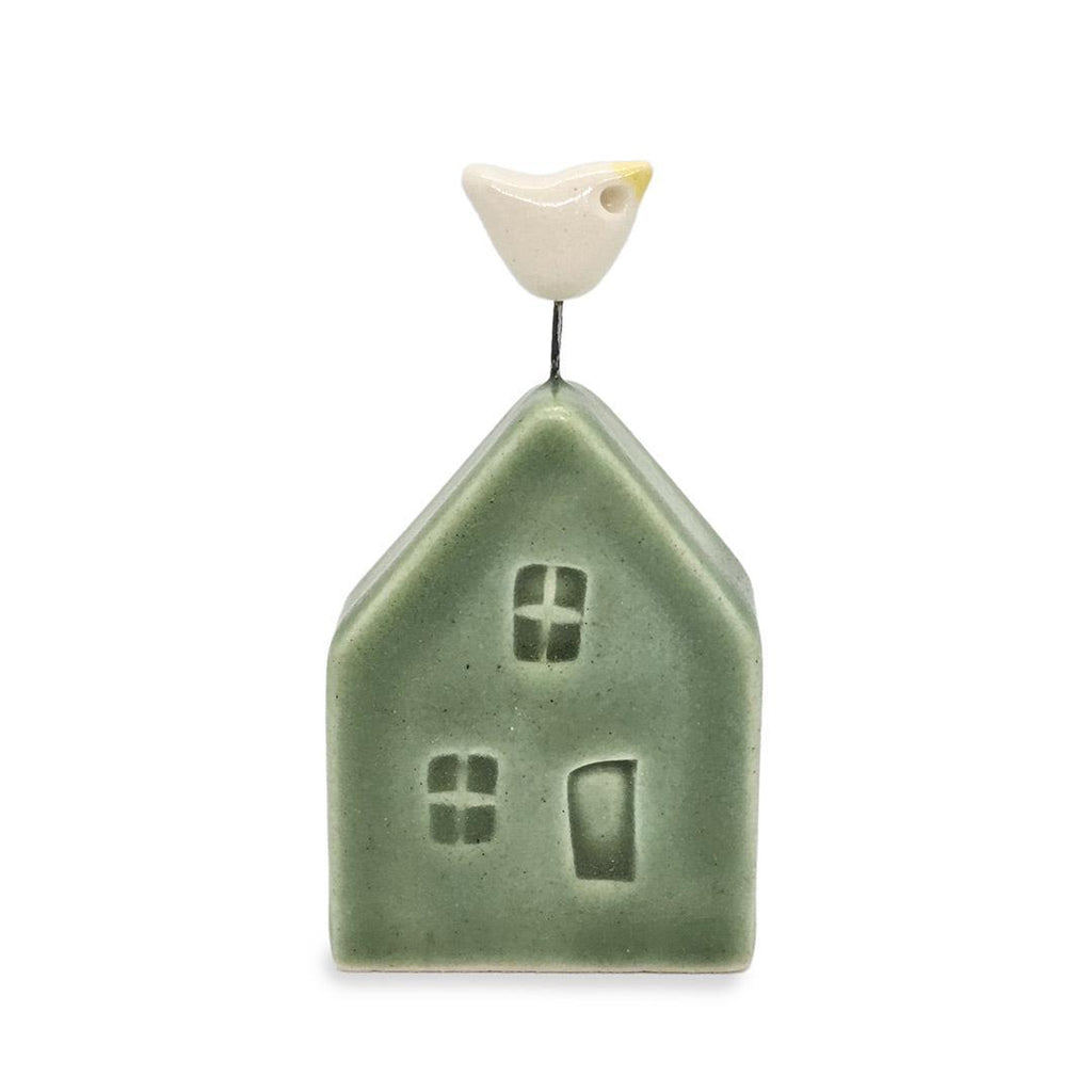 Tiny Pottery House - Grass Green with Bird (Assorted Colors) by Tasha McKelvey